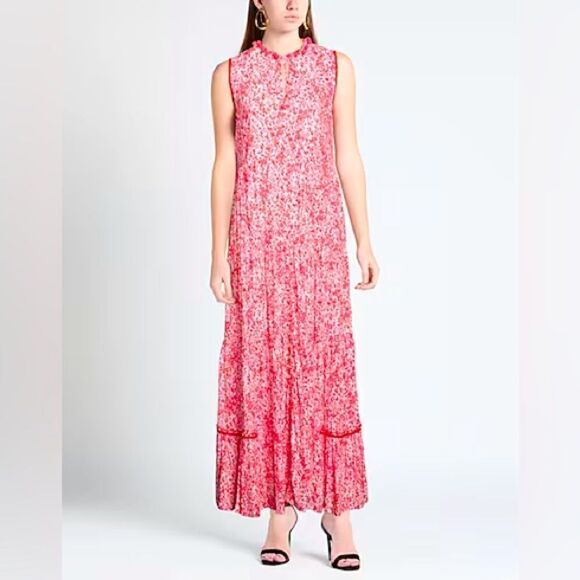 Poupette St. Barth Girls Clara Sleeveless Maxi Dress in Pink/Red Print. Size XL.